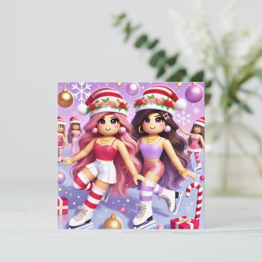 Robloxo's tienermeisjes  kerst Kaart (Staand voorkant)