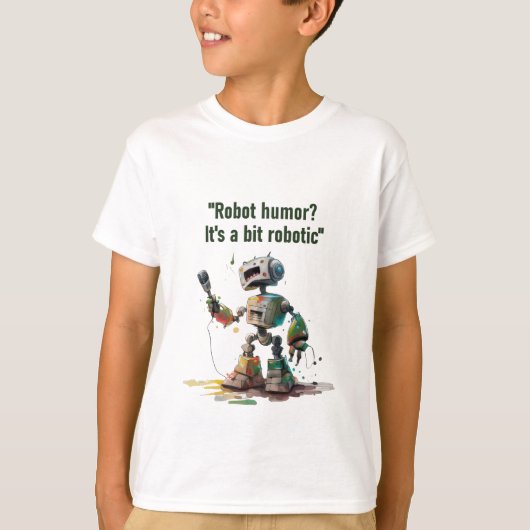 "Robo-Comedy Club" met een robot stand-up comedian T-shirt (Voorkant)