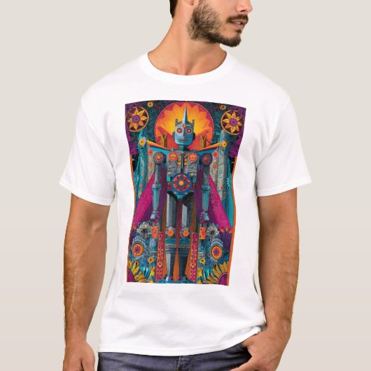 Robo Deity Mandala — Ornate Symmetry Sci-Fi Poster T-shirt (Voorkant)