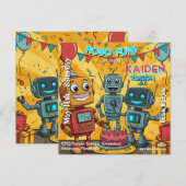 Robo Fun Robot Verjaardagsfeestje Kaart (Voorkant / Achterkant)