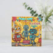 Robo Fun Robot Verjaardagsfeestje Kaart (Staand voorkant)