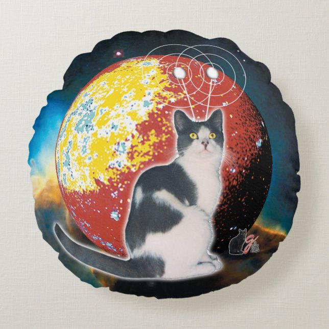 Robo Kat Zwerver Rond Kussen (Voorkant)