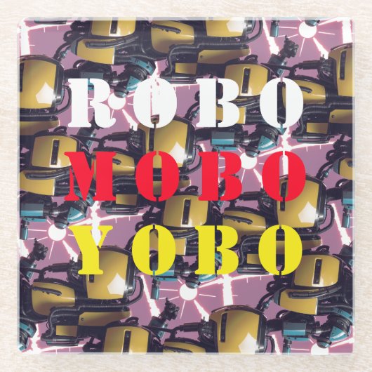 ROBO MOBO YOBO GLAZEN ONDERZETTER (Voorkant)