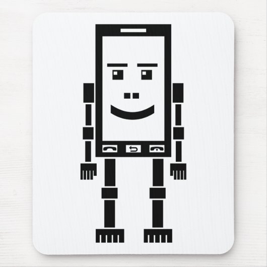 Robo Phone - Zwart op wit Muismat (Voorkant)