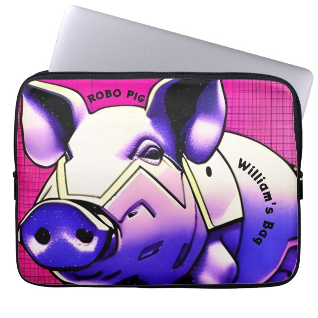 ROBO PIG iPad cover. bewerkbare tekst. Laptop Slee Sleeve (Voorkant)