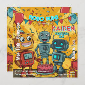 Robo Plezier Robot Verjaardagsfeestje Kaart (Voorkant / Achterkant)