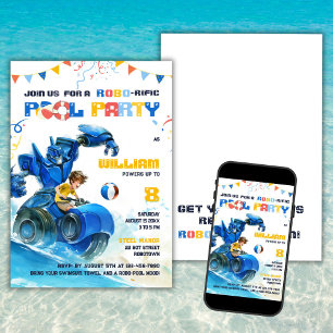 Robo Pool Party Uitnodiging voor verjaardag