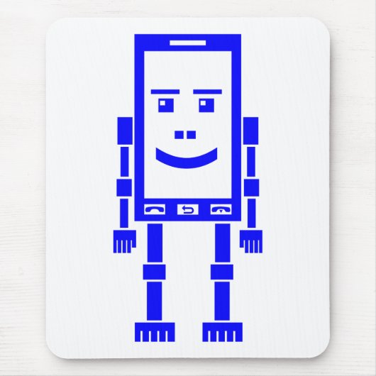 Robo-telefoon - Blauw op Wit Muismat (Voorkant)