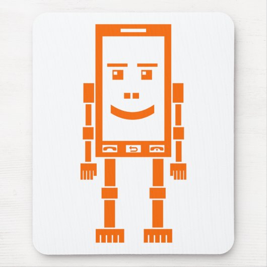 Robo-telefoon - Oranje op Wit Muismat (Voorkant)