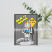 Robo-x9 bij de schoolbushalte briefkaart (Staand voorkant)