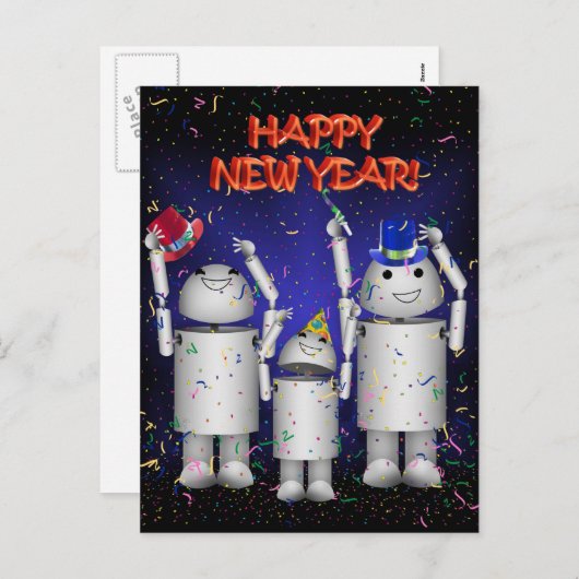 Robo-x9 & Familie vieren het Nieuwjaar! Feestdagenkaart (Voorkant / Achterkant)