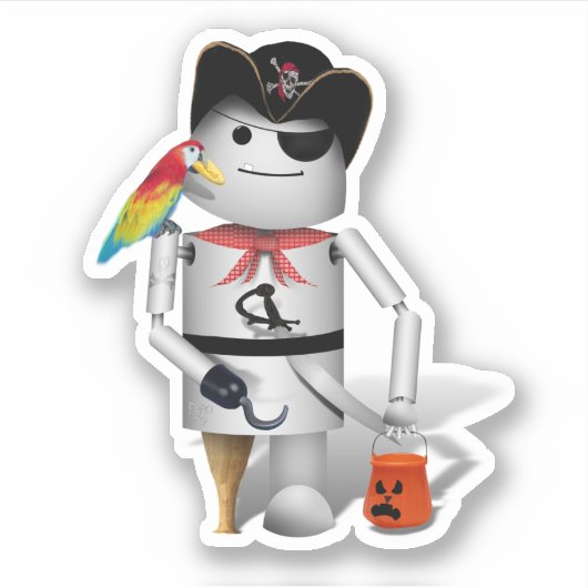 Robo-x9 Robot Piraat Halloween Sticker (Voorkant)