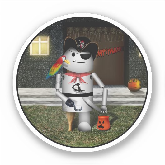 Robo-x9 Robot Pirate Halloween Sticker (Voorkant)