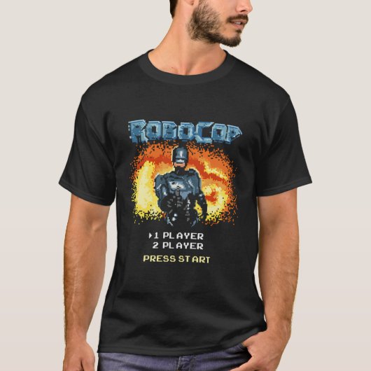 Robocop Video Game Start Menu Pixelated Portrait T-shirt (Voorkant)