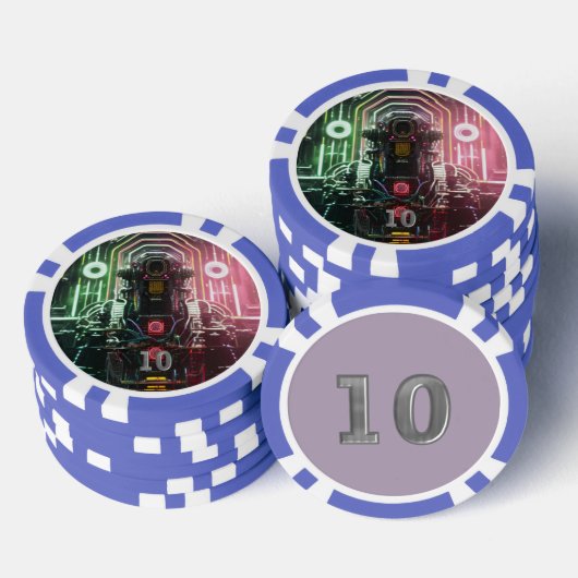 Robot 1 blauw 10 gestreepte pokerchip (Opstapeling)