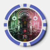 Robot 1 blauw 10 gestreepte pokerchip (Voorkant)