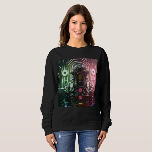 Robot 1 dames zwart sweatshirt (Voorkant volledig)