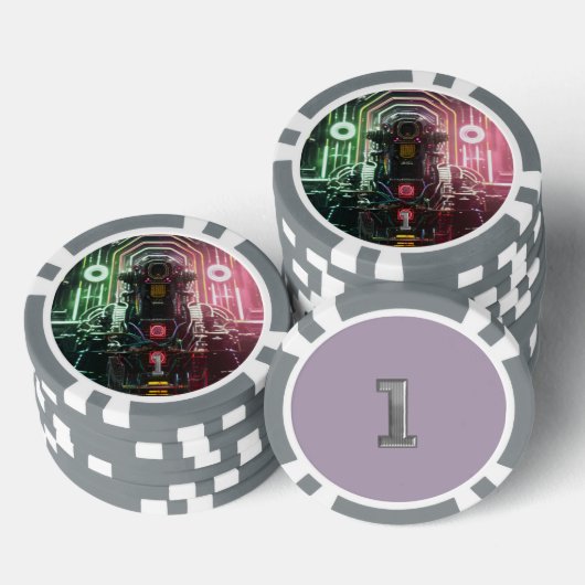 Robot 1 grijs 1 gestreepte pokerchip (Opstapeling)