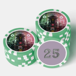 Robot 1 groene 25 gestreepte pokerchip