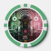 Robot 1 groene 25 gestreepte pokerchip (Voorkant)