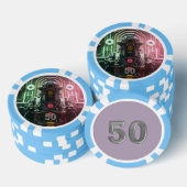 Robot 1 lichtblauw 50 gestreepte pokerchip (Opstapeling)