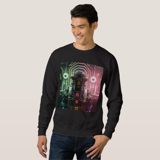 Robot 1 mannen zwart sweatshirt (Voorkant volledig)