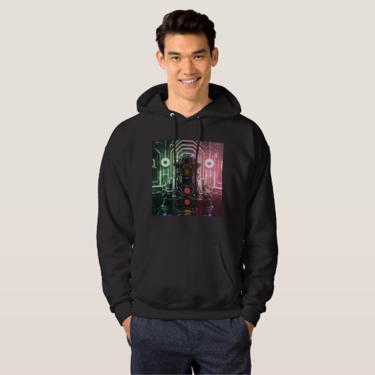Robot 1 mannen zwart sweatshirt met capuchon (Voorkant volledig)