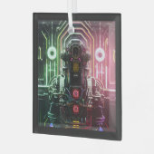 Robot 1 ornament van vierkant glas (Voorkant links)
