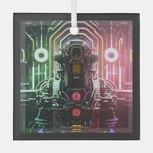 Robot 1 ornament van vierkant glas (Voorkant)
