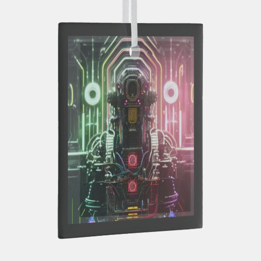 Robot 1 ornament van vierkant glas (Voorkant Rechts)