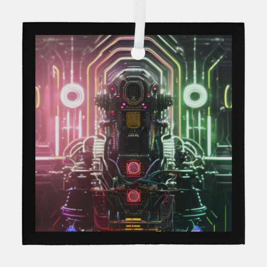 Robot 1 ornament van vierkant glas (Achterkant)