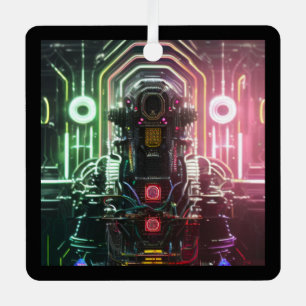 Robot 1 ornament van vierkante metaal