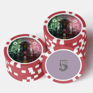 Robot 1 rood 5 gestreepte pokerchip