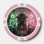 Robot 1 roze 1000 gestreepte pokerchip (Voorkant)