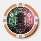 Robot 1 sinaasappel 5000 gestreepte pokerchip (Voorkant)