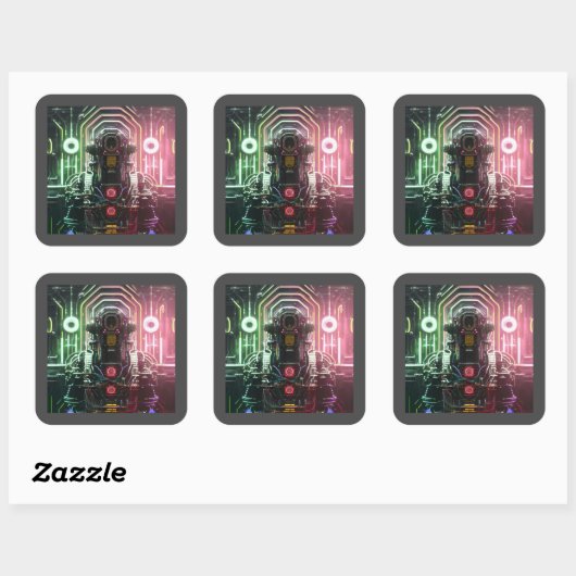 Robot 1 vierkante sticker (Vel)