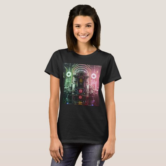 Robot 1 vrouwen zwart T-shirt (Voorkant volledig)