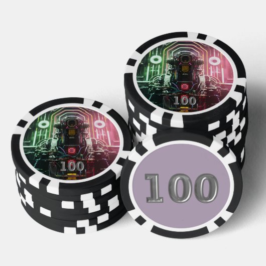Robot 1 zwart 100 gestreepte pokerchip (Opstapeling)