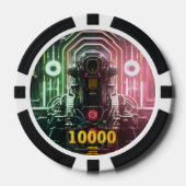 Robot 1 zwart goud 10000 gestreepte pokerchip (Voorkant)