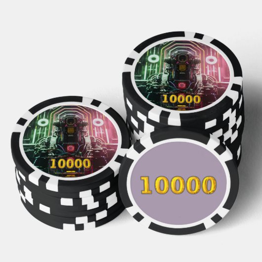 Robot 1 zwart goud 10000 gestreepte pokerchip (Opstapeling)