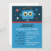 Robot 1e verjaardag Aangepaste uitnodigingen (Voorkant / Achterkant)