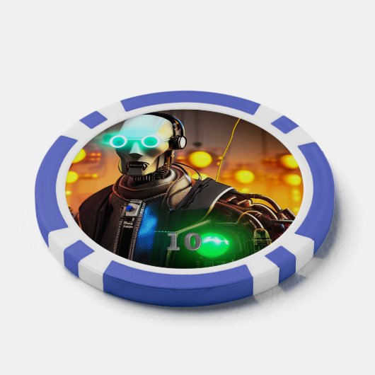 Robot 2 blauw 10 gestreepte pokerchip (Enkel)