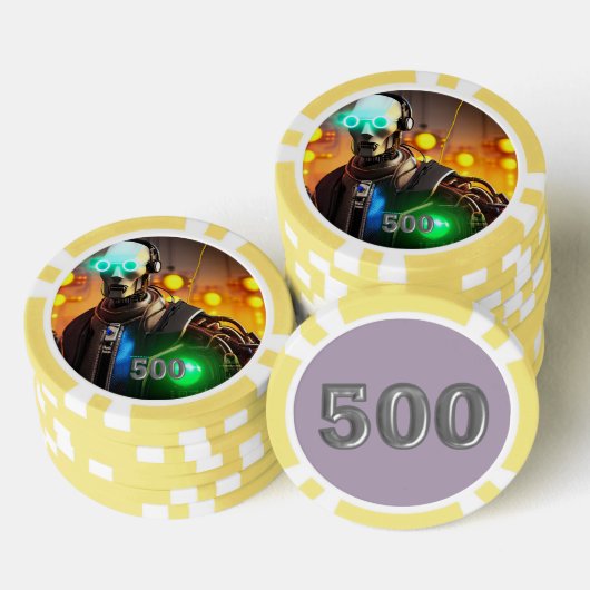 Robot 2 gele 500 gestreepte pokerchip (Opstapeling)