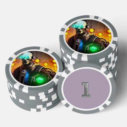 Robot 2 grijs 1 gestreepte pokerchip (Opstapeling)