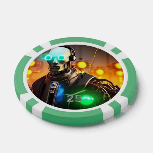 Robot 2 groene 25 gestreepte pokerchip (Enkel)