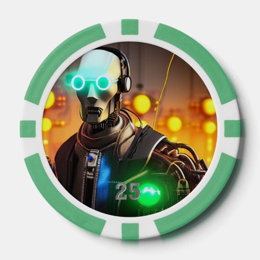 Robot 2 groene 25 gestreepte pokerchip (Voorkant)