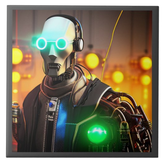 Robot 2 grote keramische tegel tegeltje (Voorkant)