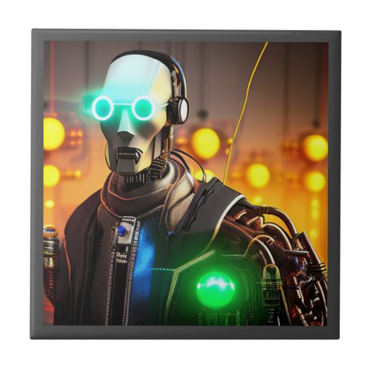 Robot 2 kleine keramische tegel tegeltje (Voorkant)