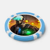 Robot 2 lichtblauw 50 gestreepte pokerchip (Enkel)