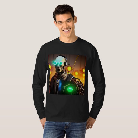 Robot 2 mannen zwart T-shirt met lange mouwen (Voorkant volledig)